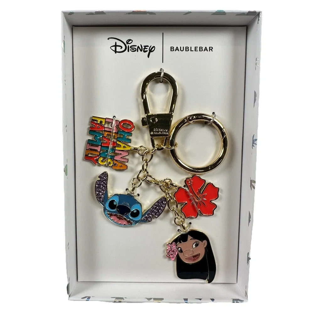 Disney BaubleBar Stitch Lilo Ohana Keychain Bag Charm Set Boxed Gift